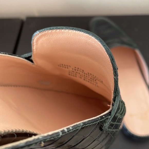 Used J. Crew Dark Green Crocodile Embossed Academy Mules Loafer - Picture 9 of 11